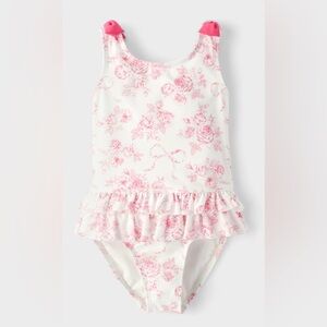 Gymboree Girls Swimsuit 4T Floral One Piece Pink Bow Ruffle Toddler Bathing Suit